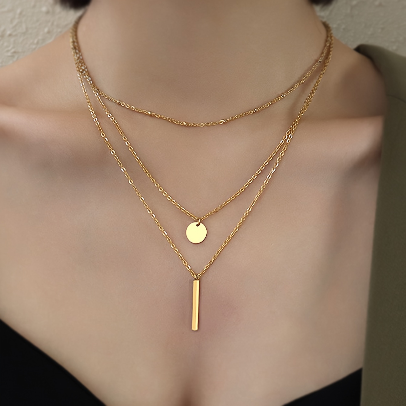 Women's Golden-Tone Geometric Sequin Multi-Layer Necklace